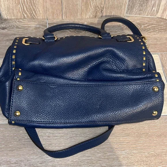 Michael Kors Dark Blue Satchel with Gold Accents